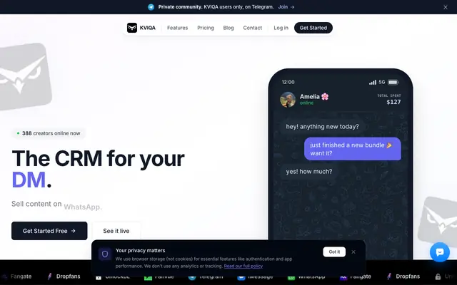 Screenshot of KVIQA - Creator & Chatter Marketplace