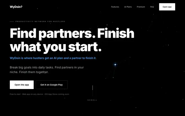 Screenshot of WyDoin? — Find Partners & Crush Your Goals