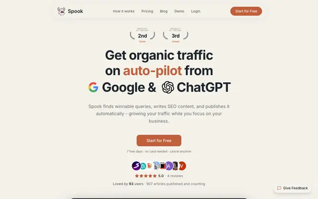 Screenshot of Spook - Get organic traffic on auto-pilot
