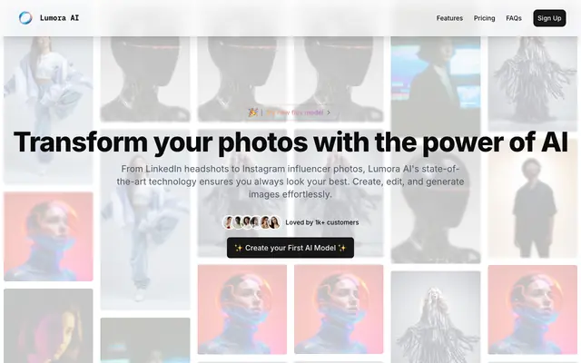 Screenshot of Lumora AI — AI Image Generator & Custom AI Model Training