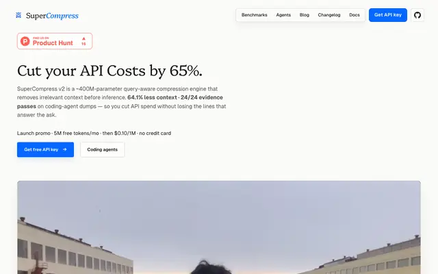 Screenshot of SuperCompress - Cut Your LLM Token Costs by 65%