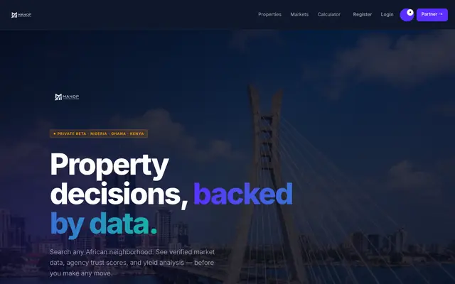 Screenshot of Manop — Africa Property Intelligence