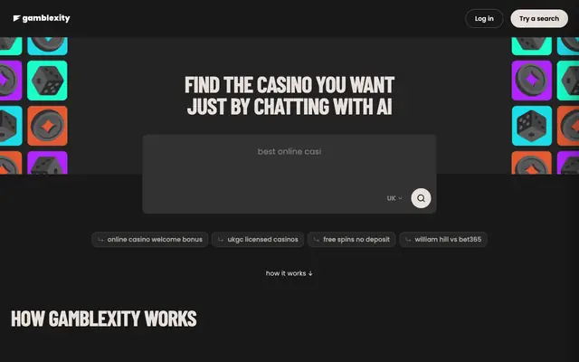 Screenshot of Gamblexity | Free AI-Powered search engine for online gambling