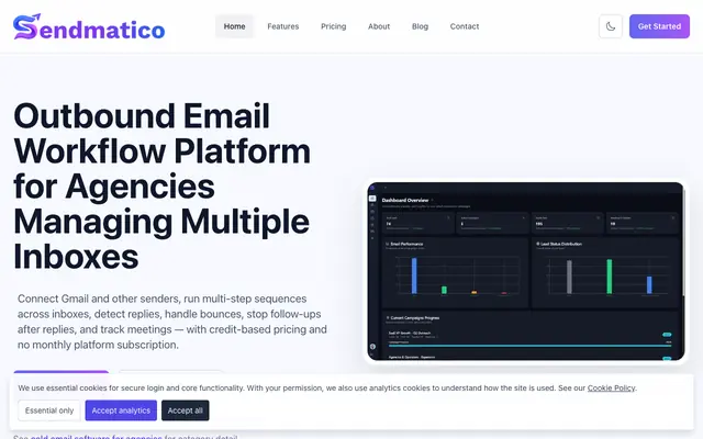Screenshot of Cold Email Software for Agencies | SendMatico