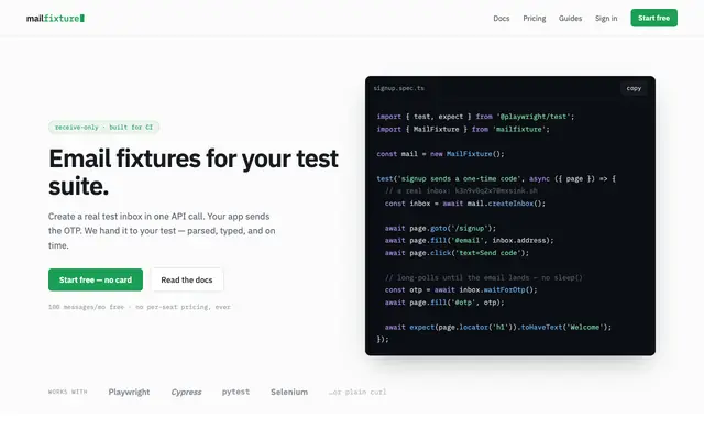 Screenshot of mailfixture — email fixtures for your test suite
