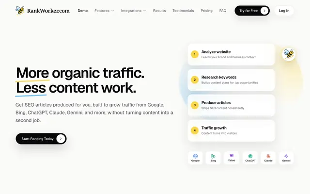 Screenshot of RankWorker | AI SEO Tool to Grow Organic Traffic