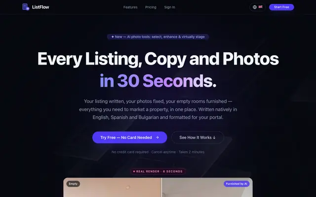 Screenshot of ListFlow — Write Every Listing in 30 Seconds.