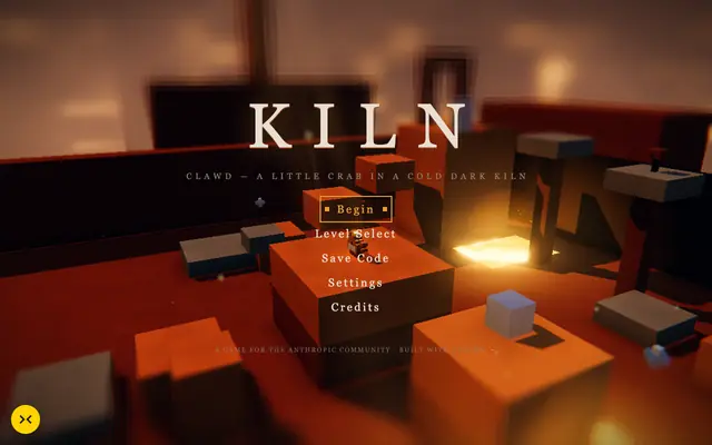 Screenshot of KILN — a voxel platformer starring Clawd, Anthropic's crab 🦀
