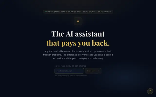 Screenshot of Argutum — The AI assistant that pays you back