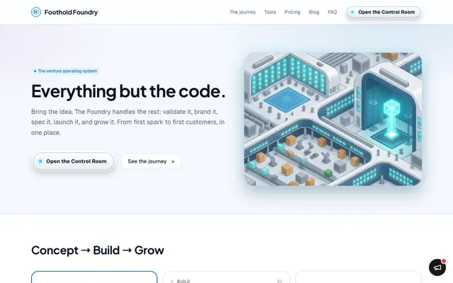 Screenshot of Foothold Foundry: the venture operating system for AI-era founders