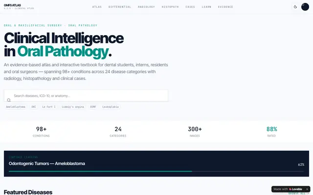 Screenshot of OMFS & Pathology Atlas — Clinical Intelligence in Oral Pathology