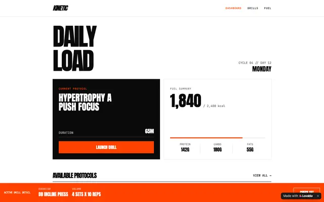 Screenshot of KINETIC — Daily Load Training & Fuel