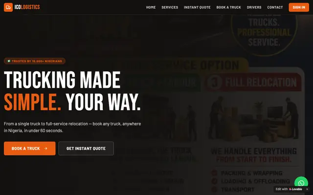Screenshot of ICO Logistics — Trucking Made Simple. Your Way.