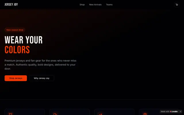 Screenshot of Jersey Joy — Premium Jerseys & Fan Gear