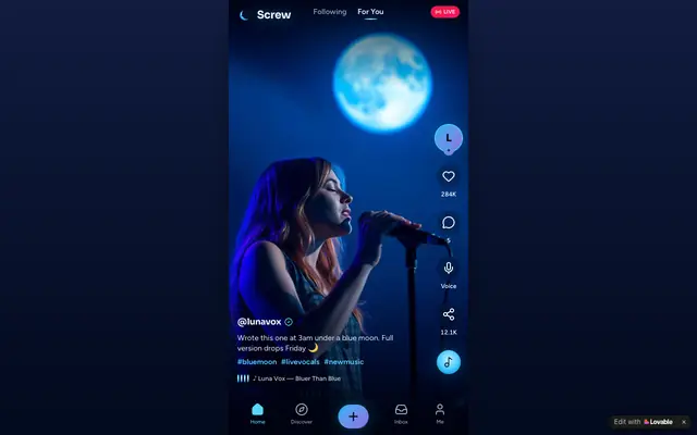Screenshot of Screw — Watch, create, talk & go live
