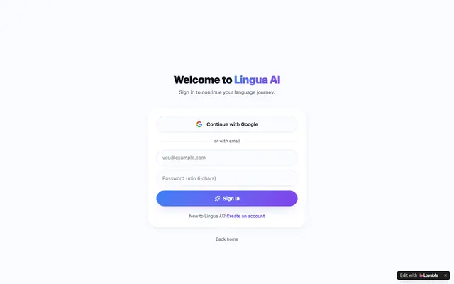 Screenshot of Lingua AI — Learn 100+ languages with your AI tutor