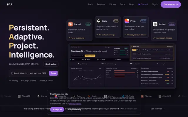 Screenshot of PAPI · It works where you work