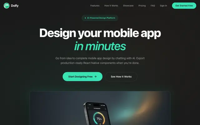 Screenshot of Dolfy | AI-Powered Mobile App Designer