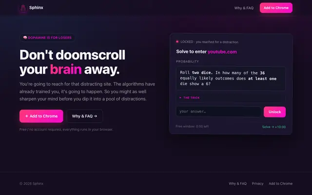 Screenshot of Sphinx — Doomscroll Smarter