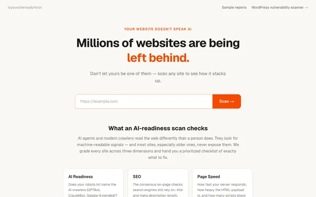 Screenshot of Is Your Site Ready For AI? — Free AI Readiness & SEO Scanner