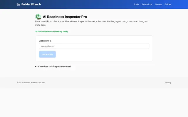 Screenshot of AI Readiness Inspector Pro — Builder Wrench