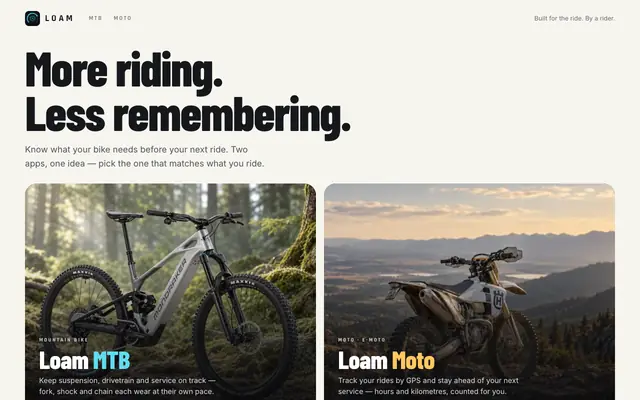 Screenshot of Loam - mountain bike service tracking