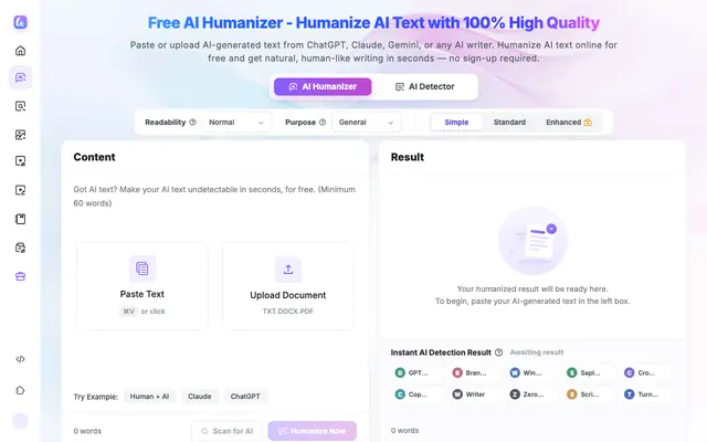 Screenshot of AI Humanizer Free: Humanize AI Text, No Sign-Up | Lynote