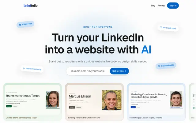 Screenshot of Linkdfolio — Turn Your LinkedIn Into a Personal Website