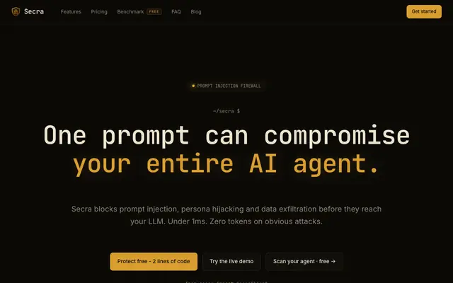 Screenshot of Secra - The security layer every AI agent needs