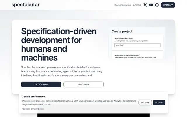Screenshot of Spectacular - Free Open Source Specification Builder - Spectacular