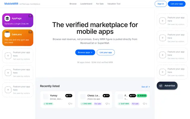 Screenshot of MobileMRR – Verified Mobile App Revenue Marketplace