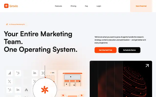 Screenshot of Grovio AI — Autonomous Marketing OS for Startups