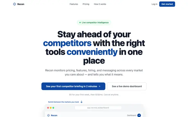 Screenshot of Recon — Competitor Intelligence Platform