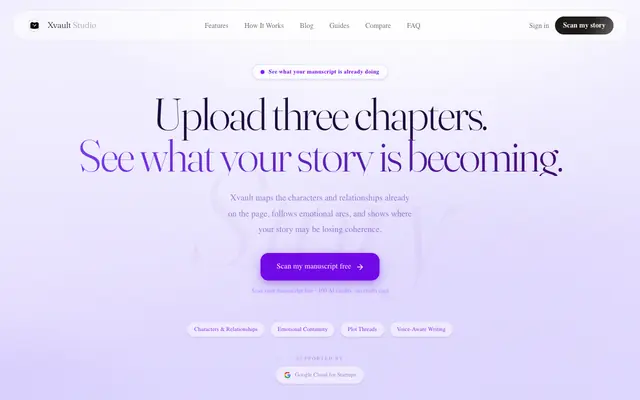 Screenshot of Xvault Studio — AI Writing Studio for Novelists
