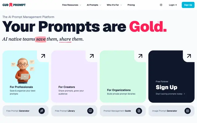 Screenshot of Efficient Prompt Management System · Gud Prompt