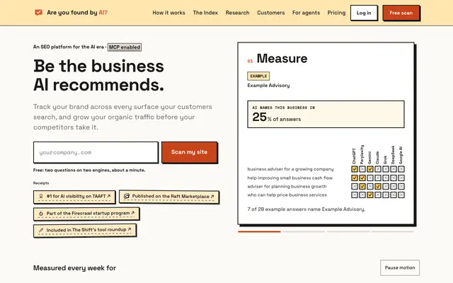Screenshot of Are You Found By AI? Free AI Visibility Checker — see if ChatGPT recommends you