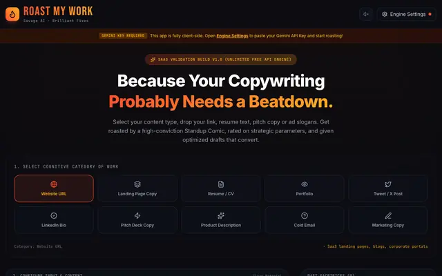 Screenshot of Roast My Work