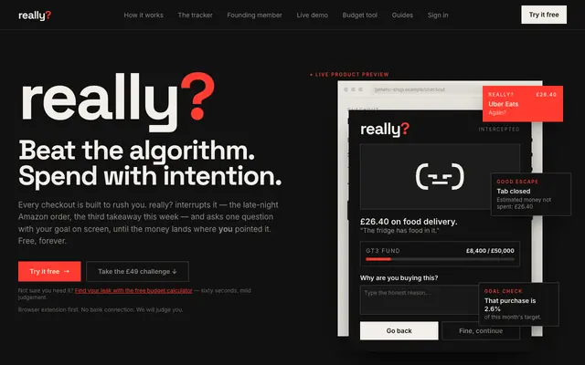 Screenshot of really? — Stop Impulse Buying at Checkout | Free Chrome Extension