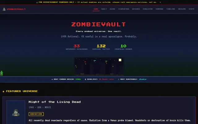 Screenshot of ZombieVault — Every Undead Universe. One Vault.