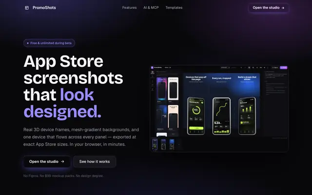 Screenshot of PromoShots — App Store screenshots that look designed