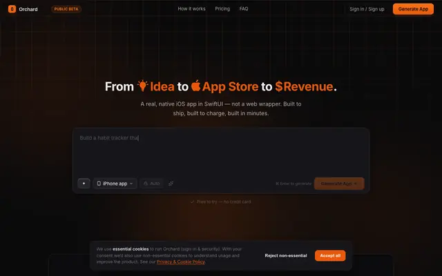 Screenshot of Orchard – AI iOS App Builder | Build Real Native iPhone Apps, No Code