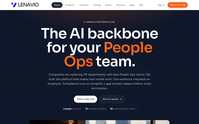Screenshot of Lenavio — AI-Native HR Platform for Growing Teams
