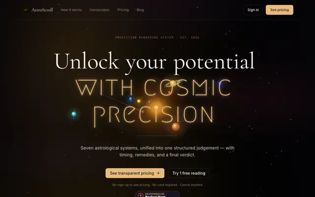 Screenshot of AstroScroll - AI Astrology & Tarot Readings