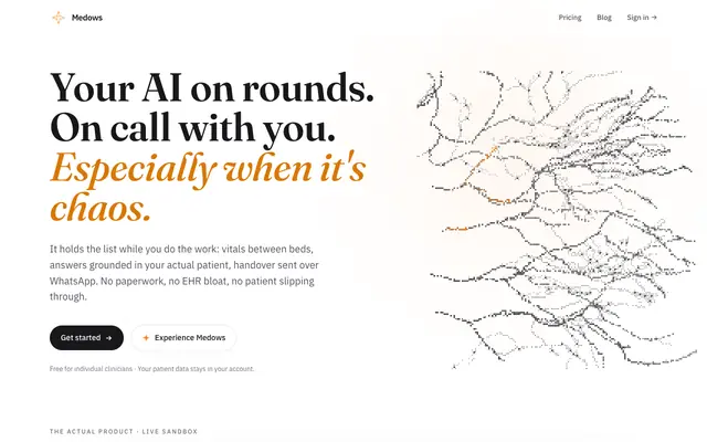 Screenshot of Medows — AI clinical workspace for the doctor on rounds