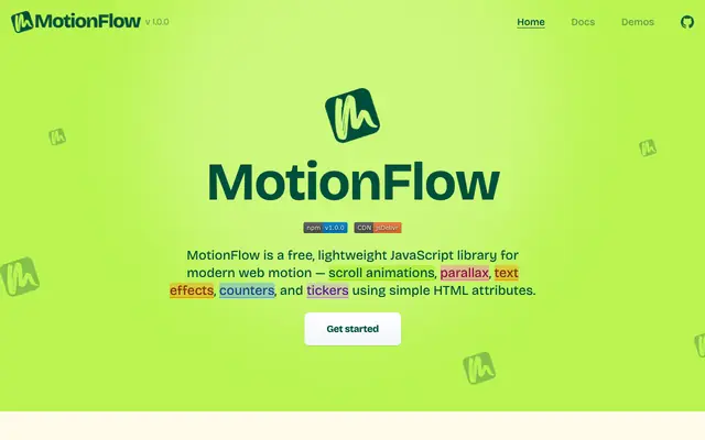 Screenshot of MotionFlow – Scroll Animations, Parallax, Text Effects, Counters & Tickers