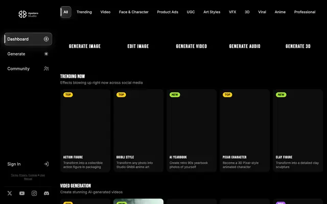 Screenshot of Apatero Studio - AI Image & Video Generation