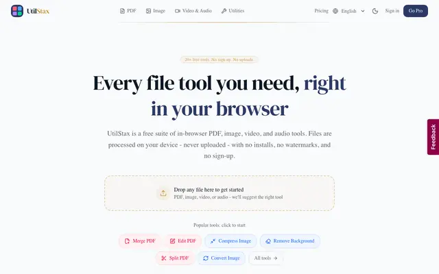 Screenshot of UtilStax - Free PDF, Image, Video & Quick Utility Tools