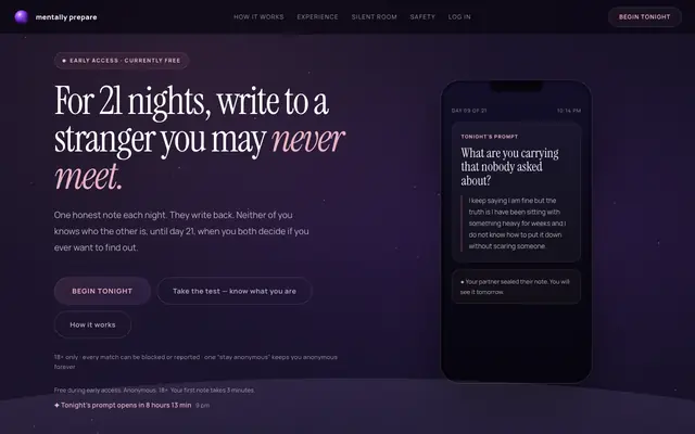 Screenshot of Mentally Prepare — Anonymous Pen Pal Journal: Write to One Stranger for 21 Night