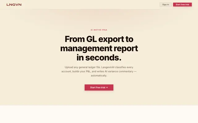 Screenshot of LangevinAI — GL export to management report in seconds