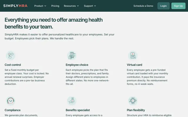 Screenshot of ICHRA & HSA Benefits for Employers and Employees | SimplyHRA